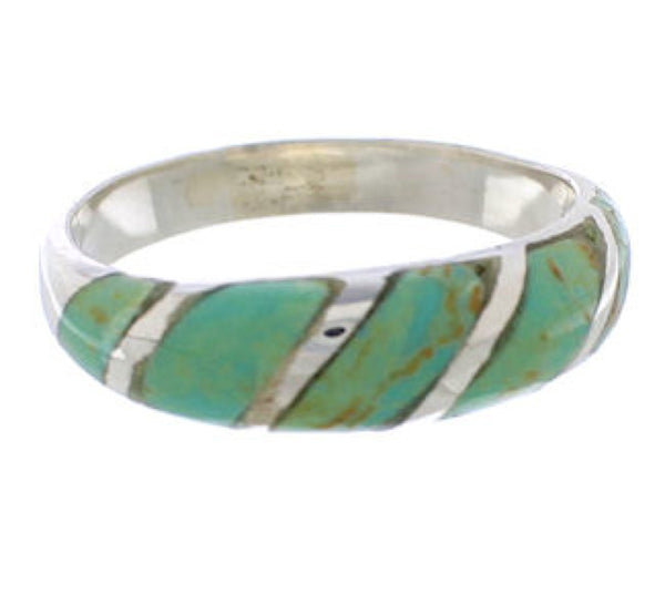 Silver And Turquoise Inlay Southwestern Ring Size 5-1/4 UX35113